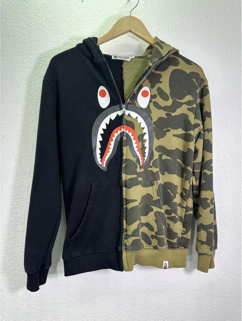 Sz L A Bathing Ape Shark Split Camo Black Hoodie Urban Streetwear Y2K BAPE